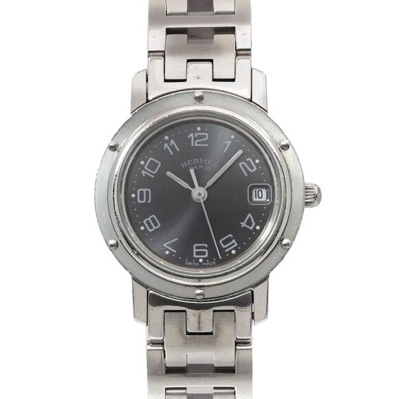 HERMES Clipper CL4.210 Quartz Date Gray Dial Ladies Watch 90287750 - Picture 1 of 6